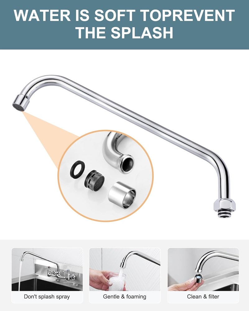 IVIGA G3/4 Internal Thread Commercial Faucet Swivel Spout Replacement: 14“ Add-on Swing Nozzle Spout - Chrome Polished Spout Replacement Part For Commercial Kitchen Sink Faucet - 1.8gpm/ 2.2gpm Aerator - Image 3
